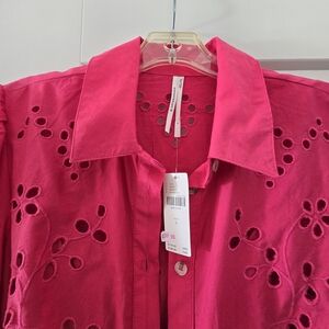 Anthropologie Pink Midi Dress with Notched Collar and Cut-Out Details